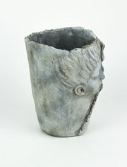 Enchanting Concrete Leaf-Wrapped Child's Face Planter/Vase with Weathered Finish - 8 Inches Tall, Perfect for Succulents,