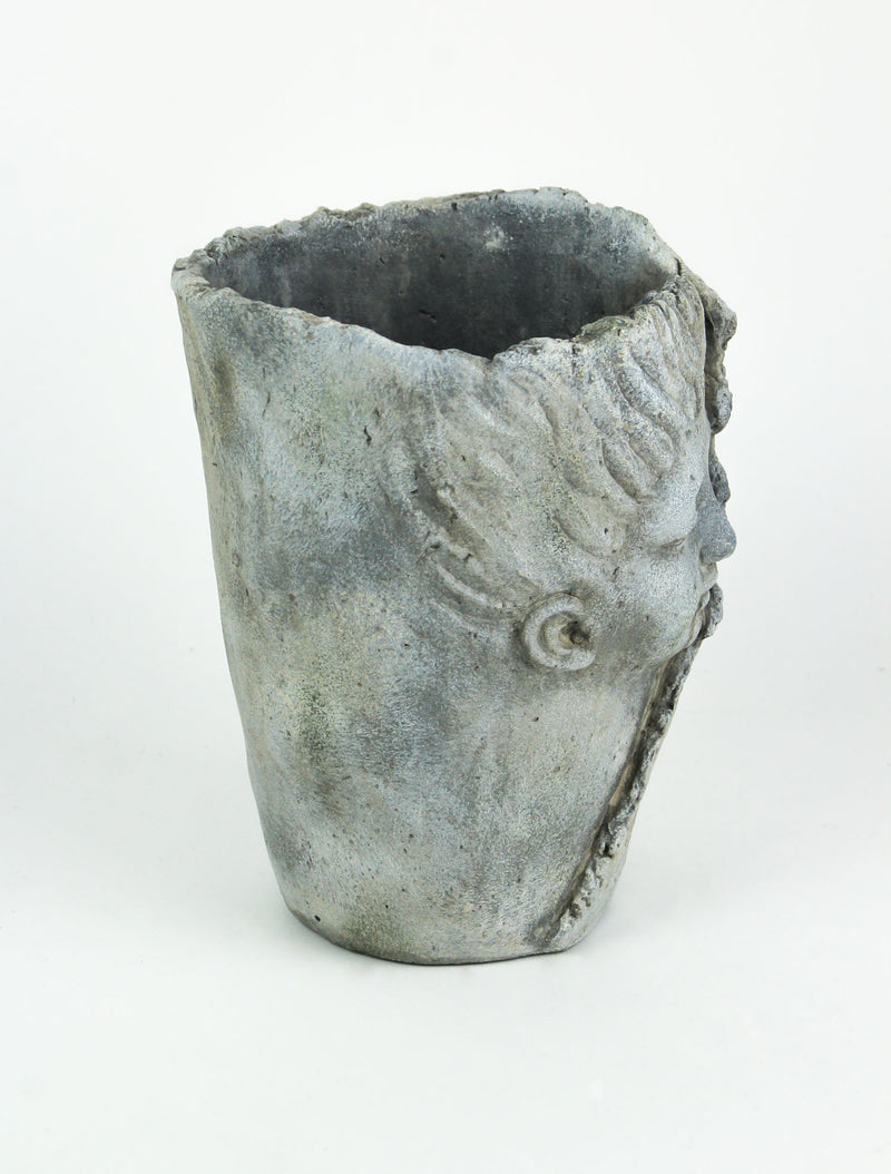 Enchanting Concrete Leaf-Wrapped Child's Face Planter/Vase with Weathered Finish - 8 Inches Tall, Perfect for Succulents,