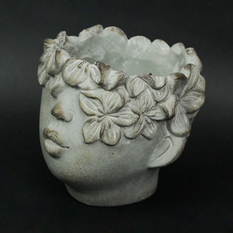 Hanging Planter 7.25 Inch Tall Kissing Face Concrete Head Wall Pot Image 2