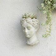 Greek Lady Head Wall Planter, 6 Inch Weathered Gray Concrete Image 5
