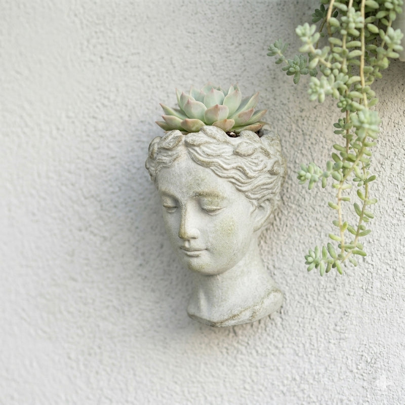 Greek Lady Head Wall Planter, 6 Inch Weathered Gray Concrete Image 5