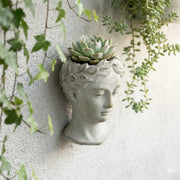 Greek Lady Head Wall Planter, 6 Inch Weathered Gray Concrete Image 4