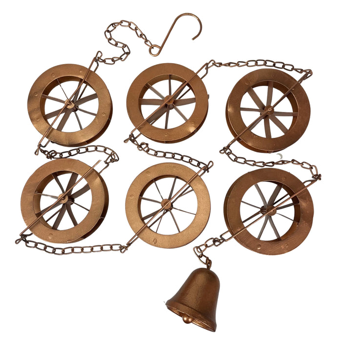 Copper - Image 1 - 78-Inch Metal Rain Chain with 6 Water Wheels & Weighted Bell, Bronze Finish, Decorative and Functional