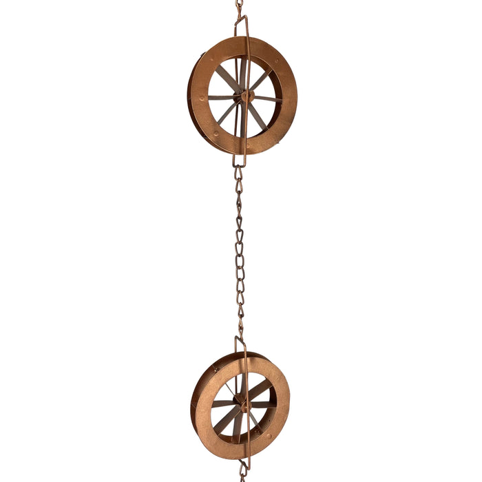 Copper - Image 2 - 78-Inch Metal Rain Chain with 6 Water Wheels & Weighted Bell, Bronze Finish, Decorative and Functional