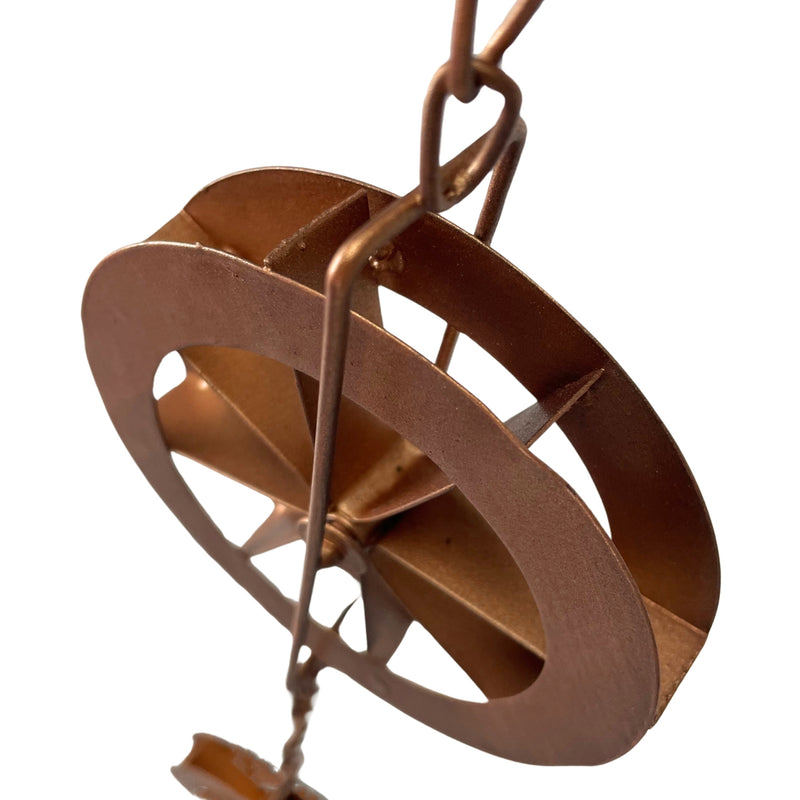 Copper - Image 9 - 78-Inch Metal Rain Chain with 6 Water Wheels & Weighted Bell, Bronze Finish, Decorative and Functional