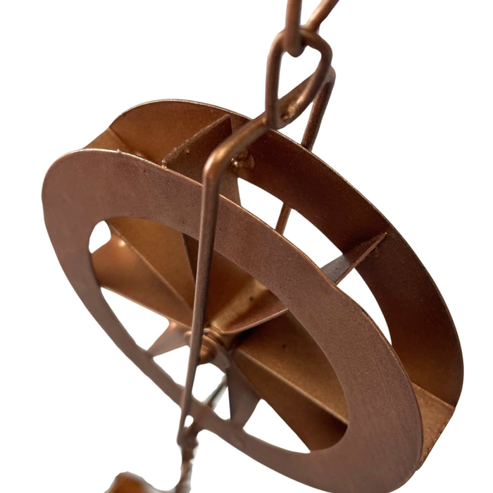 Copper - Image 9 - 78-Inch Metal Rain Chain with 6 Water Wheels & Weighted Bell, Bronze Finish, Decorative and Functional