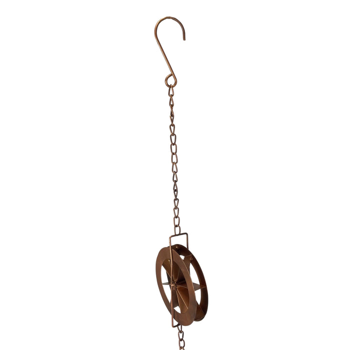 Copper - Image 12 - 78-Inch Metal Rain Chain with 6 Water Wheels & Weighted Bell, Bronze Finish, Decorative and Functional