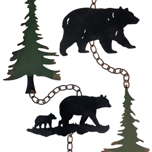 Set of 2 Rain Chains, 52-Inch Long with Alternating Black Bear and Tree Silhouettes, 4-Inch Diameter, Bell Accents,