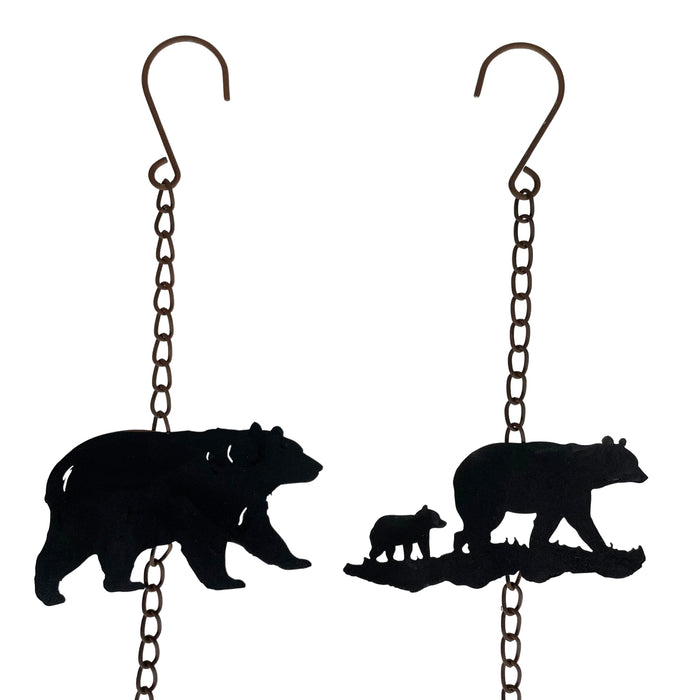 Set of 2 Rain Chains, 52-Inch Long with Alternating Black Bear and Tree Silhouettes, 4-Inch Diameter, Bell Accents,