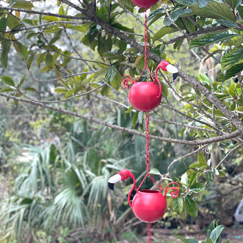 Red - Image 4 - Portly Flamingo Rain Chain, 90 Inch Metal with 8 Muted Red Birds and Bell