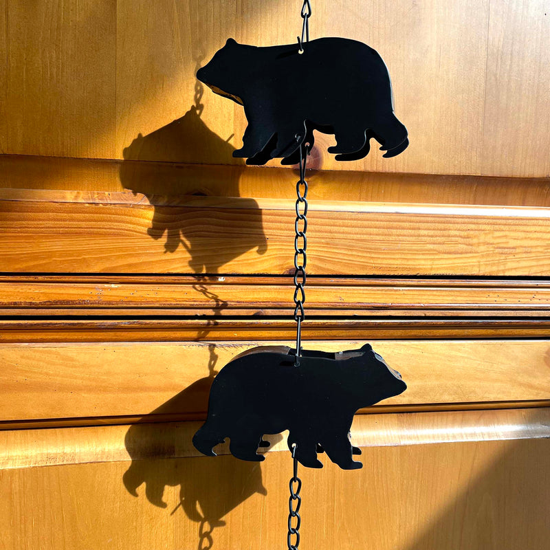 Black - Image 7 - Black Bear Rain Chain, 75 Inch Metal with 8 Bears and Bell