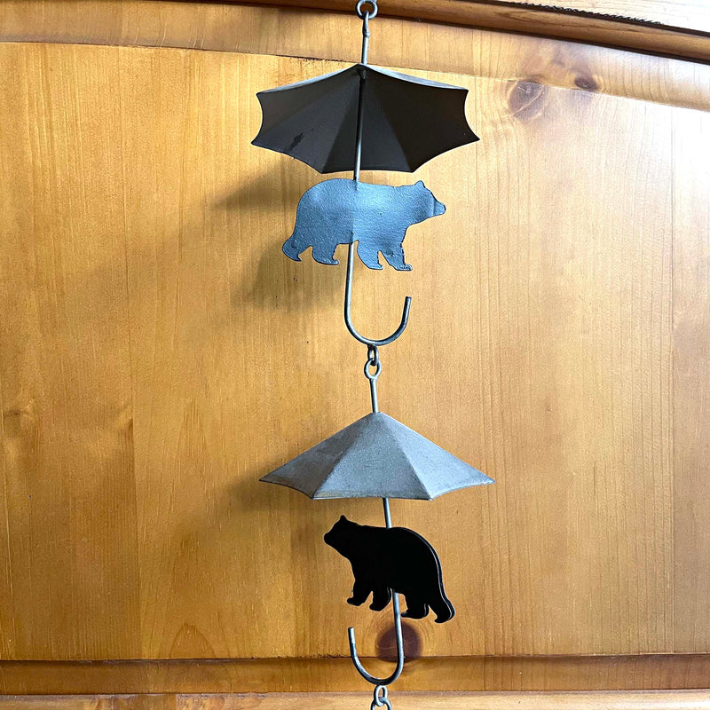 Brown - Image 7 - Rustic Black Bear & Umbrella Rain Chain - 75 inches Long Distressed Copper Finish, 10 Decorative 3D