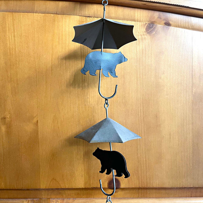 Brown - Image 7 - Rustic Black Bear & Umbrella Rain Chain - 75 inches Long Distressed Copper Finish, 10 Decorative 3D