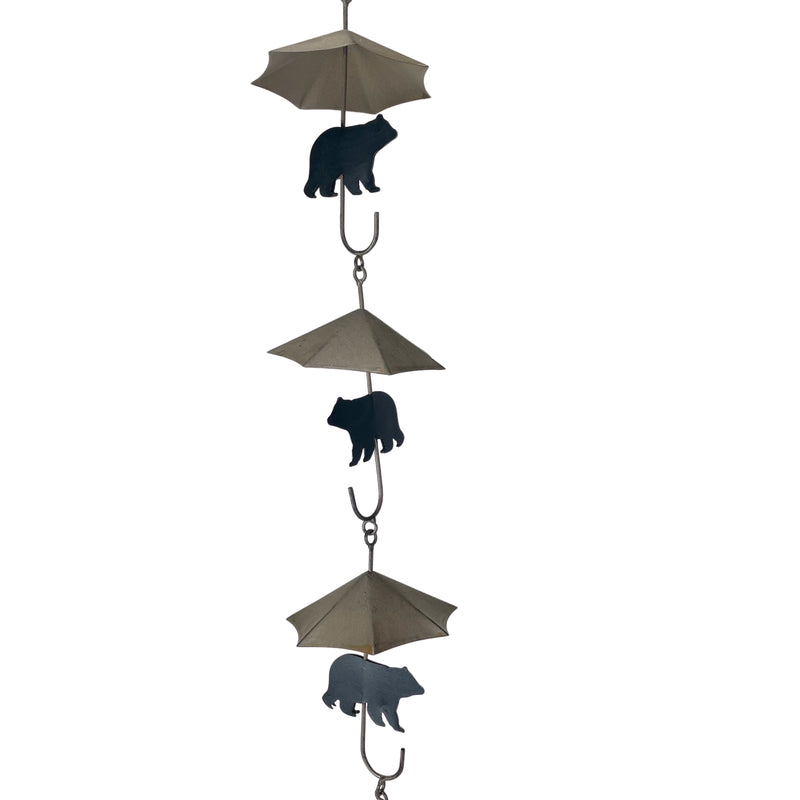 Brown - Image 2 - Rustic Black Bear & Umbrella Rain Chain - 75 inches Long Distressed Copper Finish, 10 Decorative 3D