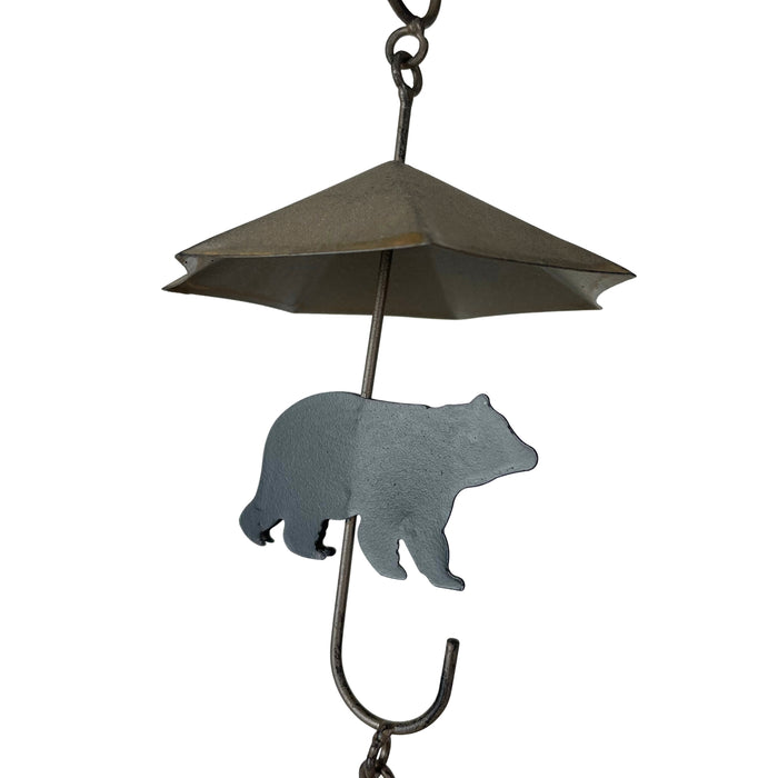 Brown - Image 3 - Rustic Black Bear & Umbrella Rain Chain - 75" Long Distressed Copper Finish, 10 Decorative 3D Designs,