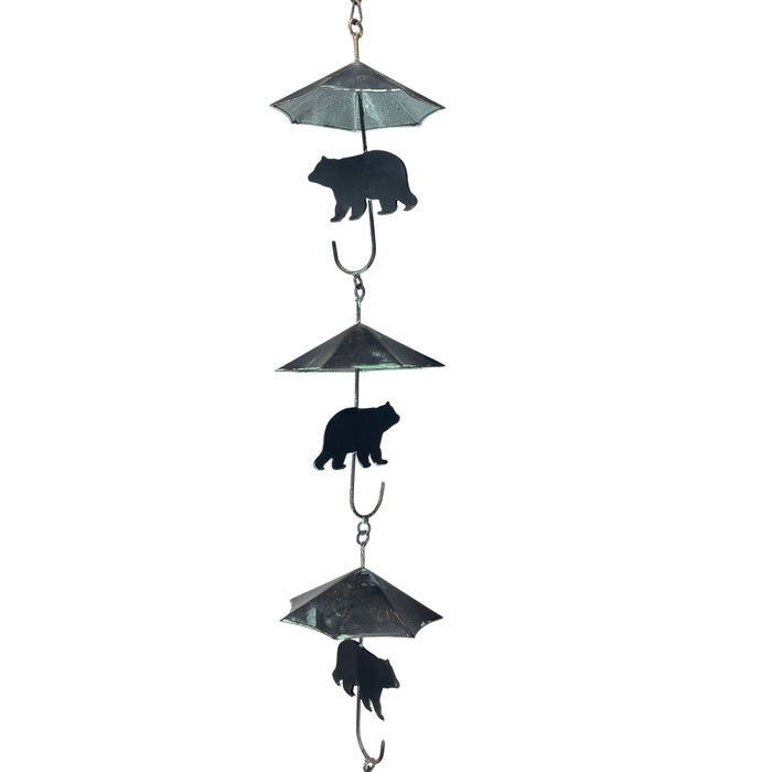 Black - Image 2 - Verdigris Umbrella & Black Bear Rain Chain - 75" Long with 10 3D Designs, Weighted Bell for Wind Chime