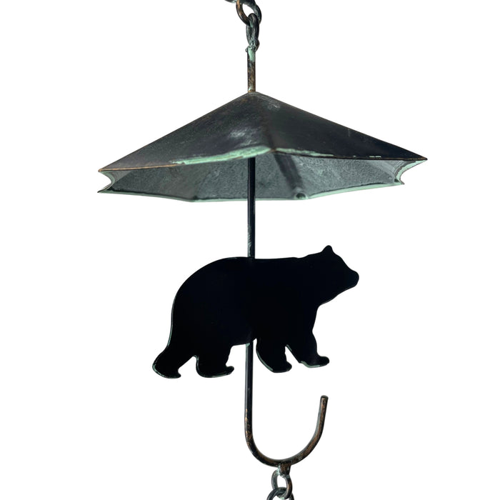 Black - Image 3 - Verdigris Umbrella & Black Bear Rain Chain - 75" Long with 10 3D Designs, Weighted Bell for Wind Chime