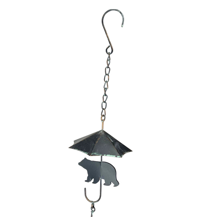 Black - Image 11 - Verdigris Umbrella & Black Bear Rain Chain - 75" Long with 10 3D Designs, Weighted Bell for Wind Chime