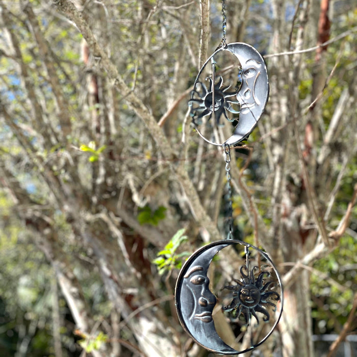 Black - Image 7 - 80-Inch Metal Rain Chain with 6 Celestial Crescent Moon & Sun Discs, Dark Verdigris Finish, Decorative