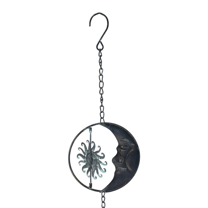 Black - Image 12 - 80-Inch Metal Rain Chain with 6 Celestial Crescent Moon & Sun Discs, Dark Verdigris Finish, Decorative