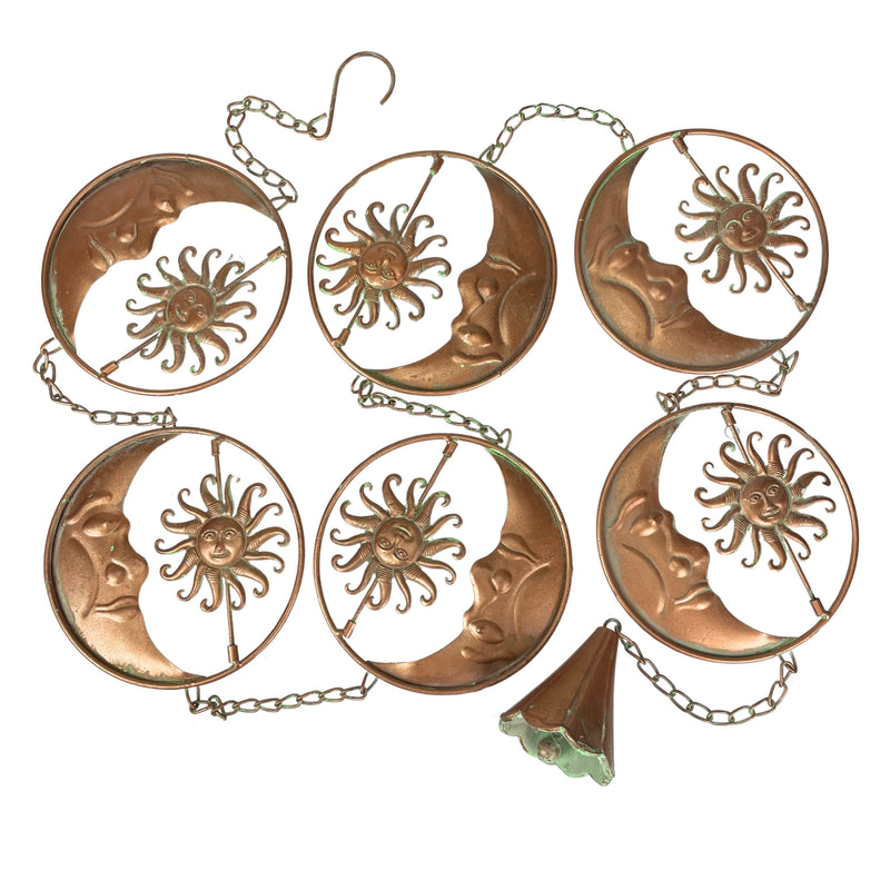 Copper - Image 1 - 80-Inch Metal Rain Chain with 6 Celestial Crescent Moon & Sun Discs, Bronze Finish, Decorative Downspout