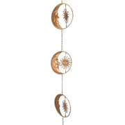 Copper - Image 2 - 80-Inch Metal Rain Chain with 6 Celestial Crescent Moon & Sun Discs, Bronze Finish, Decorative Downspout