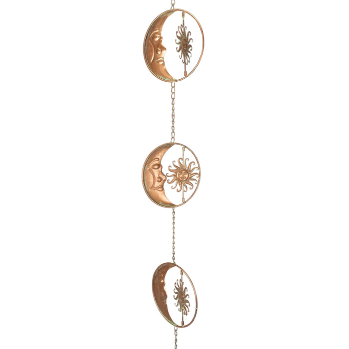 Copper - Image 2 - 80-Inch Metal Rain Chain with 6 Celestial Crescent Moon & Sun Discs, Bronze Finish, Decorative Downspout