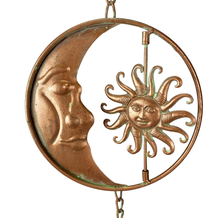 Copper - Image 3 - 80-Inch Metal Rain Chain with 6 Celestial Crescent Moon & Sun Discs, Bronze Finish, Decorative Downspout