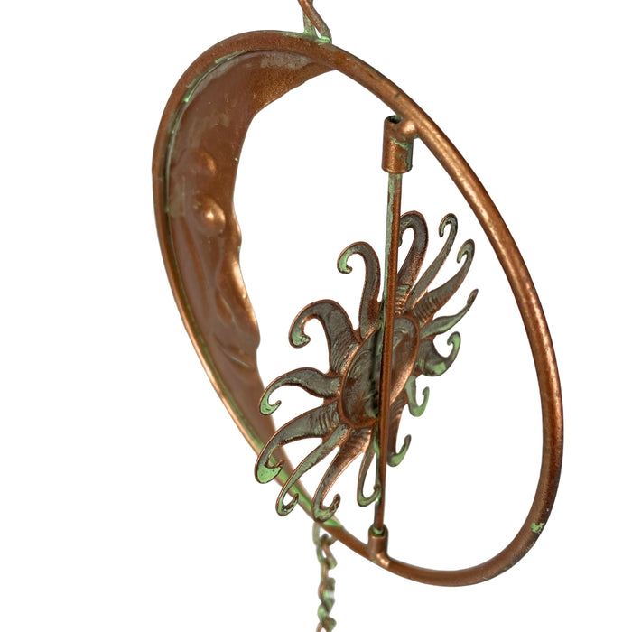 Copper - Image 9 - 80-Inch Metal Rain Chain with 6 Celestial Crescent Moon & Sun Discs, Bronze Finish, Decorative Downspout