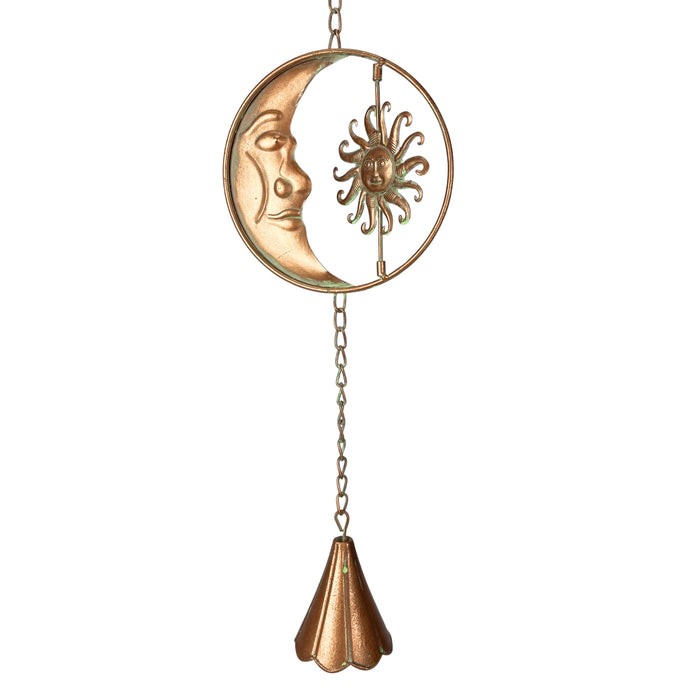 Copper - Image 11 - 80-Inch Metal Rain Chain with 6 Celestial Crescent Moon & Sun Discs, Bronze Finish, Decorative Downspout