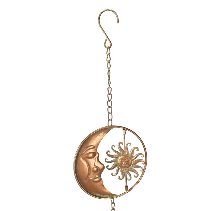 Copper - Image 12 - 80-Inch Metal Rain Chain with 6 Celestial Crescent Moon & Sun Discs, Bronze Finish, Decorative Downspout