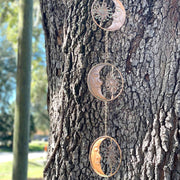Copper - Image 4 - 80-Inch Metal Rain Chain with 6 Celestial Crescent Moon & Sun Discs, Bronze Finish, Decorative Downspout
