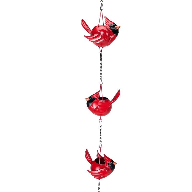Bright Red - Image 2 - Red Cardinal Rain Chain, 85 Inch Metal with 7 Birds and Bell