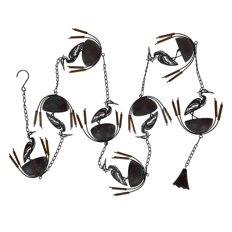 Brown - Image 9 - Heron Rain Chain, 102 Inch Brown Distressed Metal with Bottom Bell