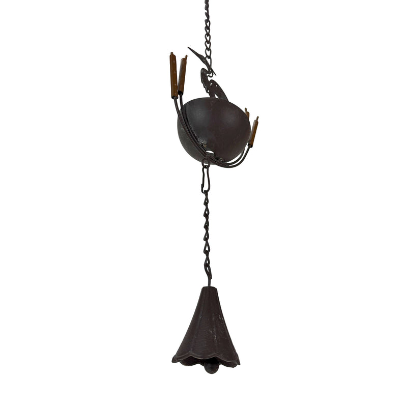 Brown - Image 2 - Heron Rain Chain, 102 Inch Brown Distressed Metal with Bottom Bell