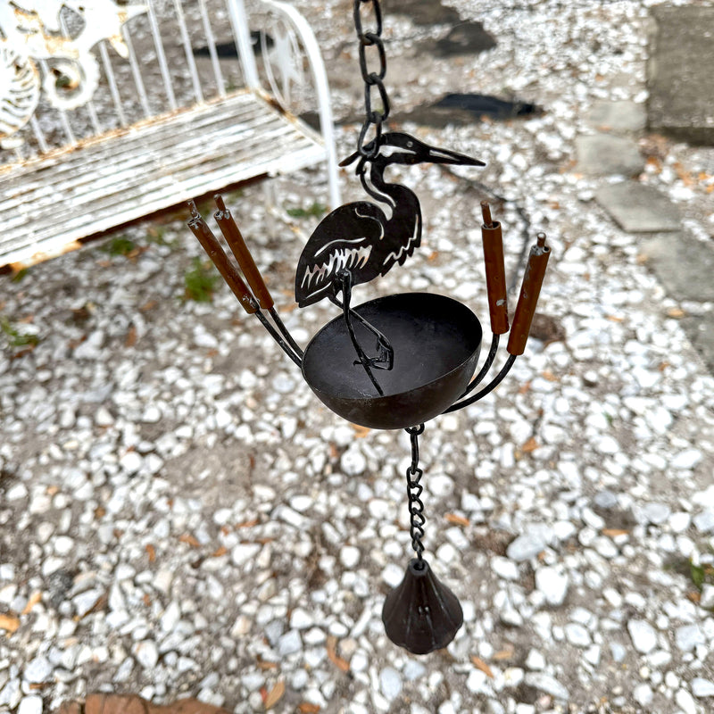 Brown - Image 5 - Heron Rain Chain, 102 Inch Brown Distressed Metal with Bottom Bell