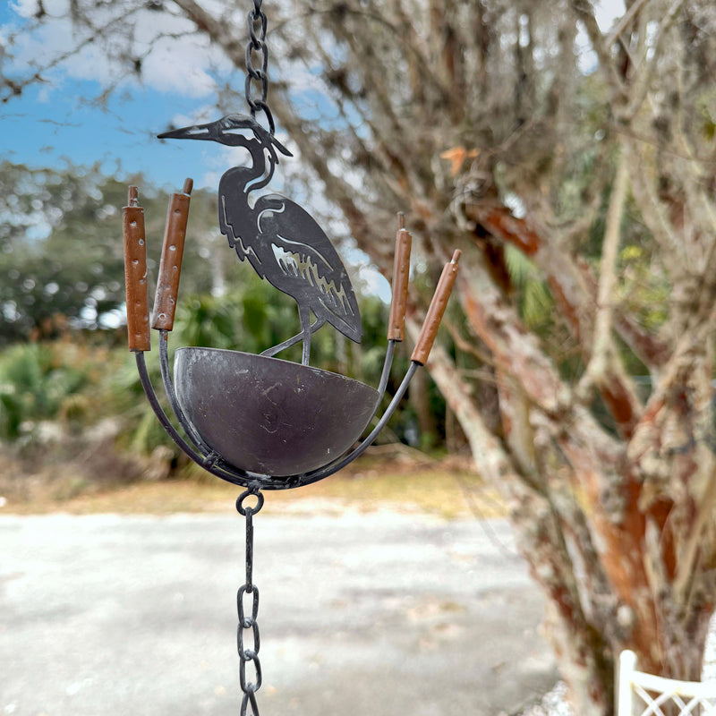 Brown - Image 6 - Heron Rain Chain, 102 Inch Brown Distressed Metal with Bottom Bell