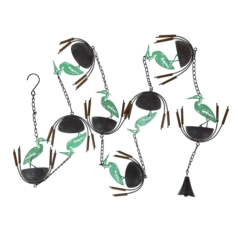 Green - Image 9 - Heron Rain Chain, 102 Inch Green Distressed Metal with Bottom Bell
