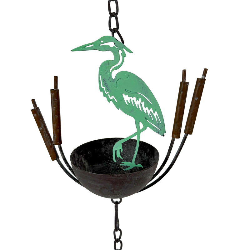 Green - Image 10 - Heron Rain Chain, 102 Inch Green Distressed Metal with Bottom Bell