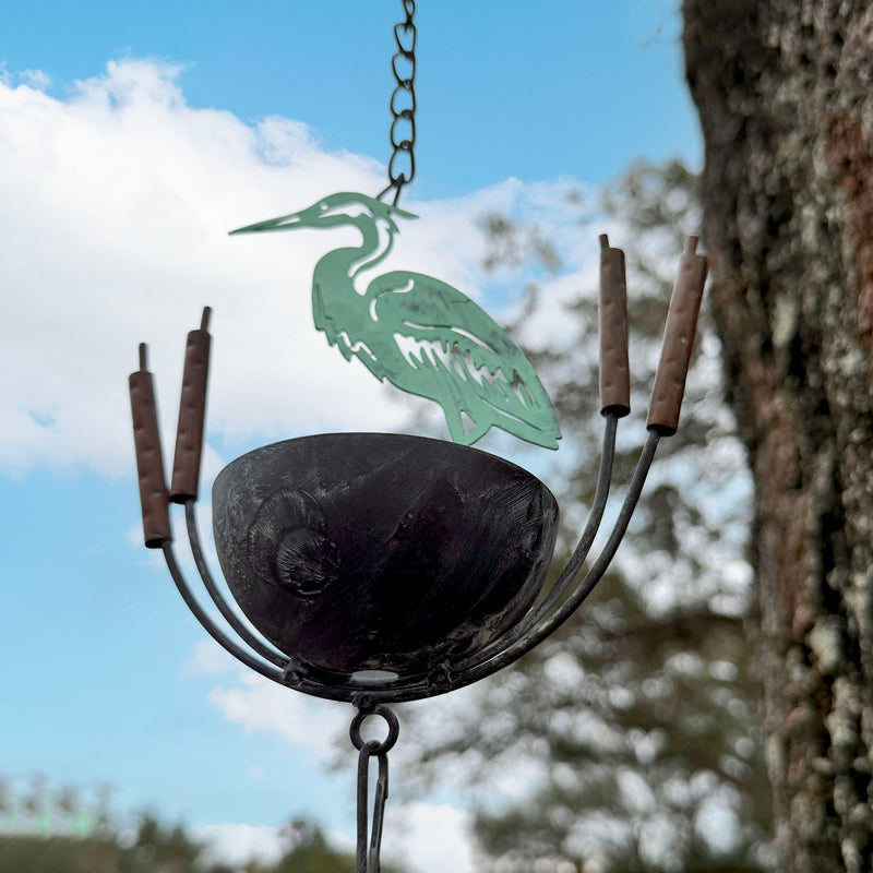 Green - Image 4 - Heron Rain Chain, 102 Inch Green Distressed Metal with Bottom Bell