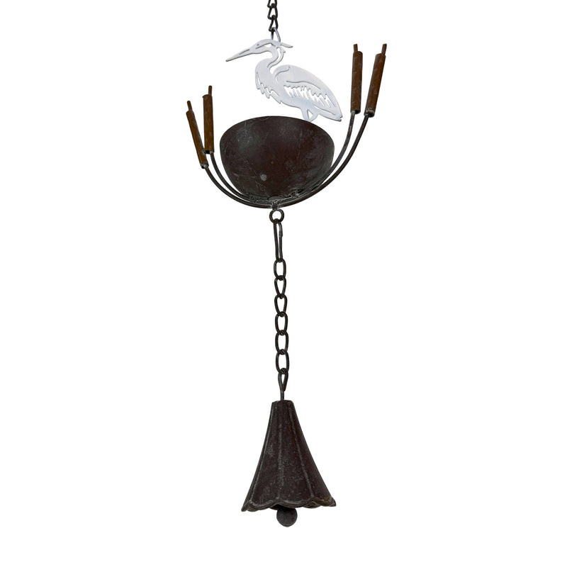 White - Image 2 - Heron Rain Chain, 102 Inch White Distressed Metal with Bottom Bell