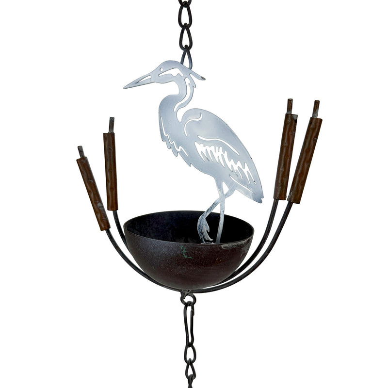 White - Image 9 - Heron Rain Chain, 102 Inch White Distressed Metal with Bottom Bell