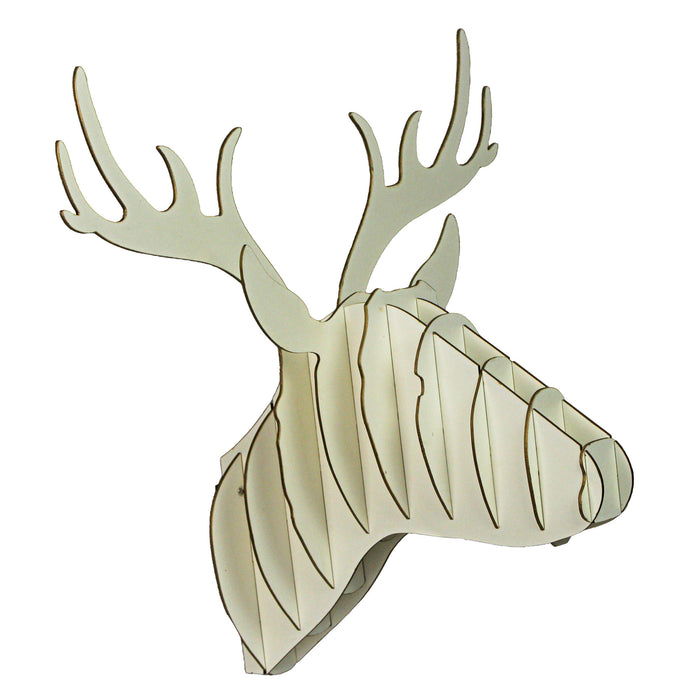 Paintable White Reindeer Head - DIY Wall Mounted Trophy Puzzle Sculpture - Crafted from Durable Materials - 22 Inches High -