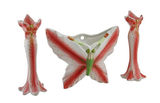 3 Pc. Pink Tiger Lily Flower Candle Holder and Butterfly Vase Set Image 1