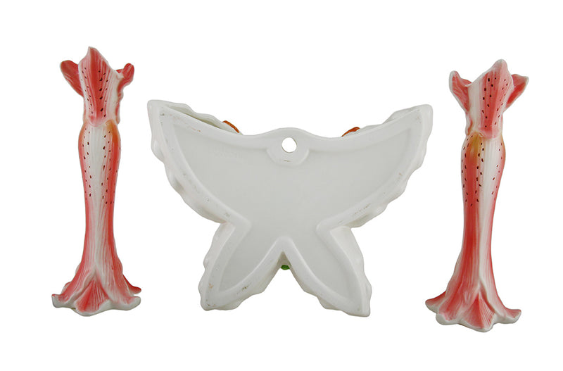 3 Pc. Pink Tiger Lily Flower Candle Holder and Butterfly Vase Set Image 3