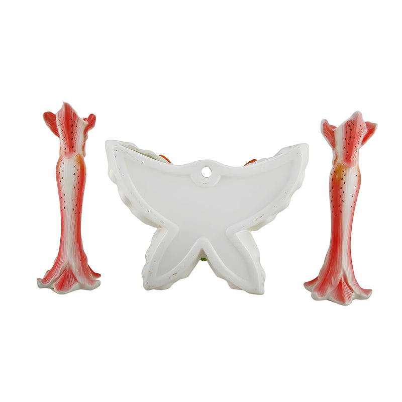 3 Pc. Pink Tiger Lily Flower Candle Holder and Butterfly Vase Set Image 3