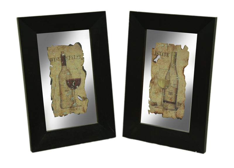 Black Frame 2 Piece Vintage Wine Wall Mirror Set Image 1
