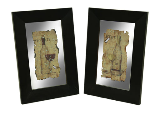 Black Frame 2 Piece Vintage Wine Wall Mirror Set Image 1