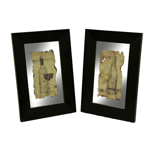 Black Frame 2 Piece Vintage Wine Wall Mirror Set Image 1