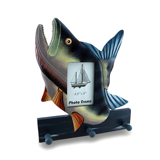 Colorful Wooden Bass Shaped Decorative Hanging Photo Frame and Wall Hooks Image 1